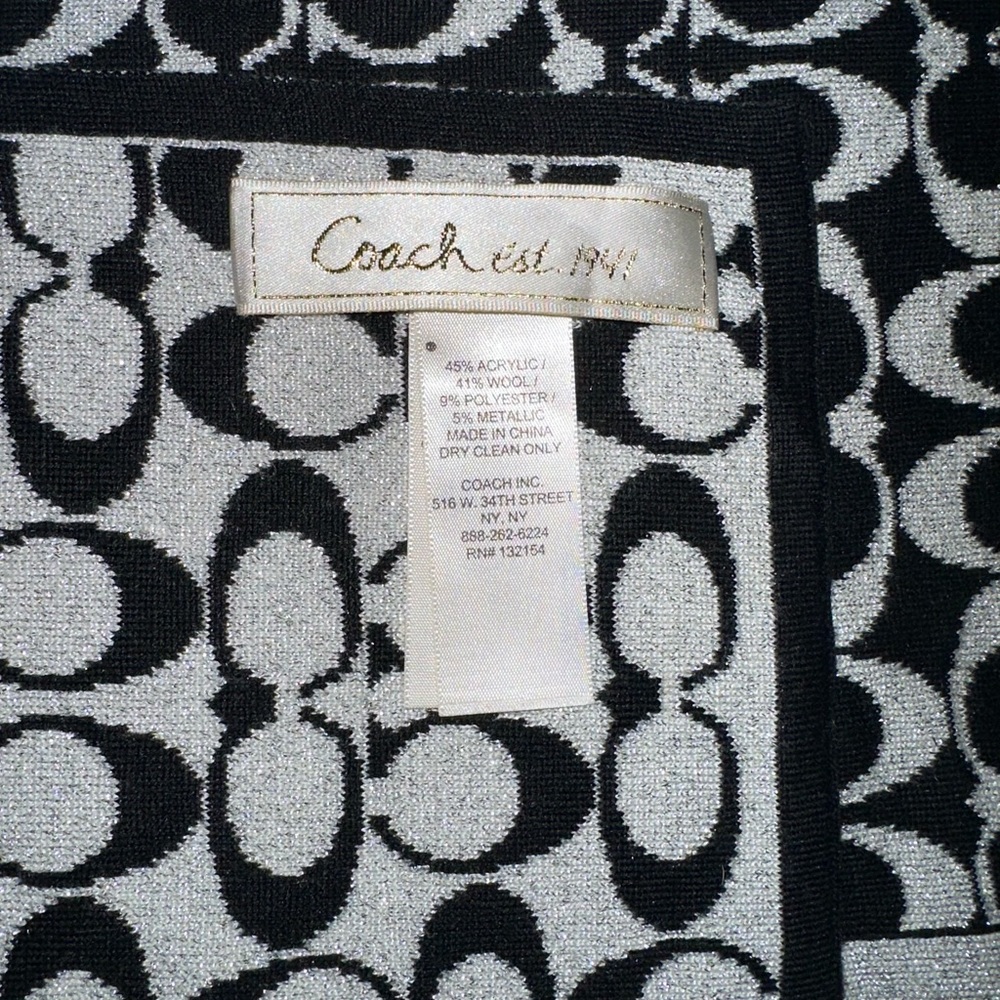 COACH Signature Reversible Scarf Black Silver Sparkle - Picture 3 of 3